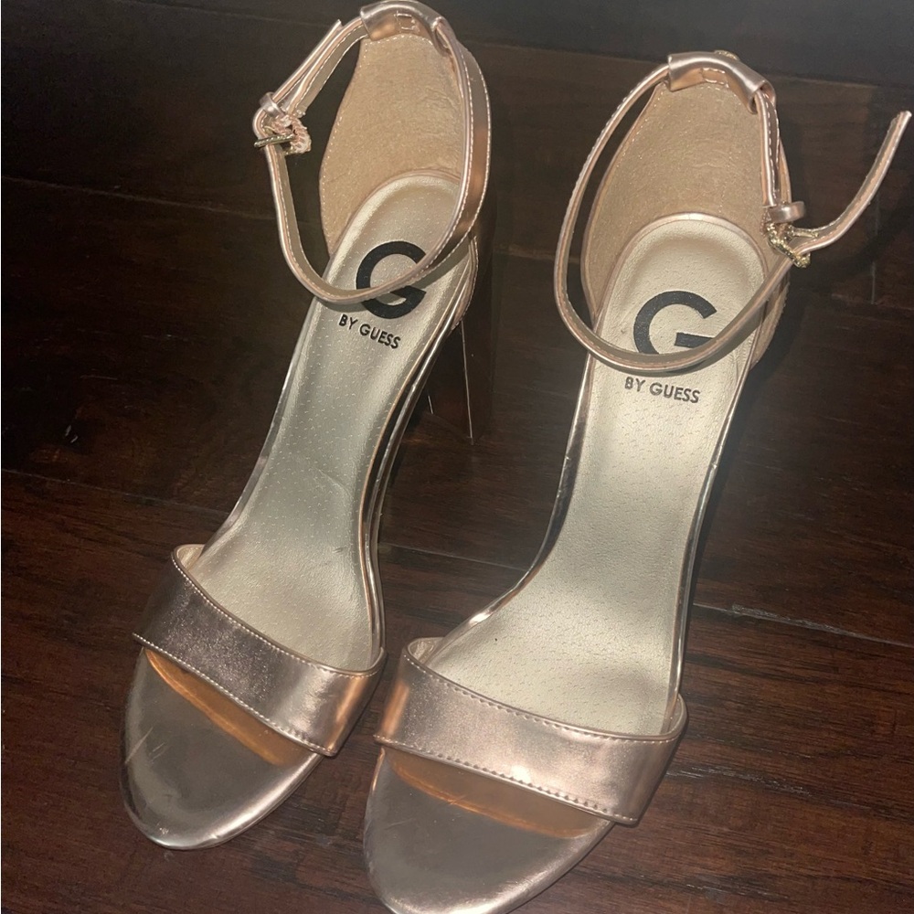 GUESS Women's Gold Ankle Strap Heels
